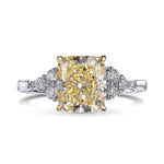 Light Yellow Cushion Side Stone Diamond Ring