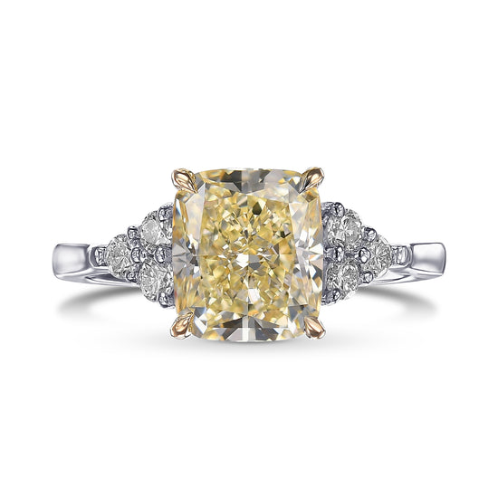 Light Yellow Cushion Side Stone Diamond Ring