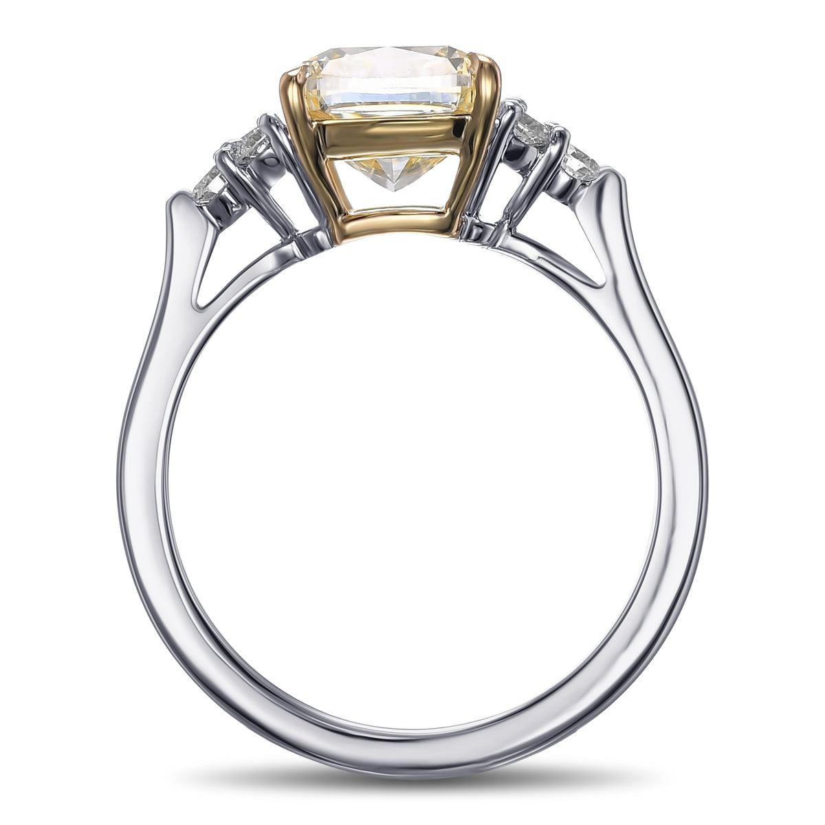 Light Yellow Cushion Side Stone Diamond Ring