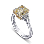 Light Yellow Cushion Side Stone Diamond Ring