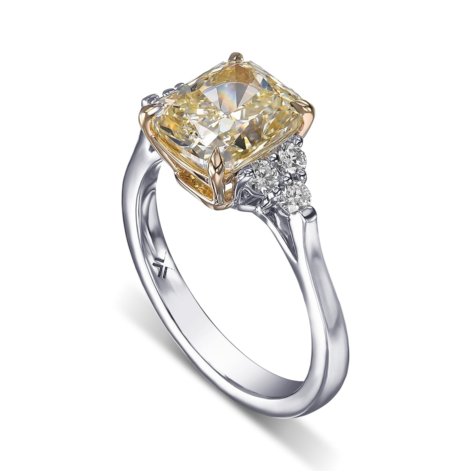 Light Yellow Cushion Side Stone Diamond Ring