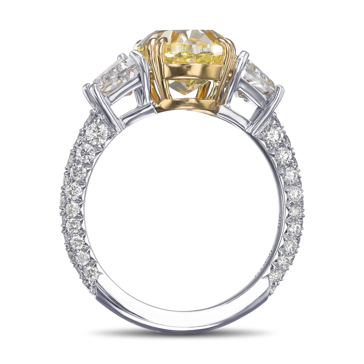 Fancy Yellow Oval 3 Stone Diamond Ring