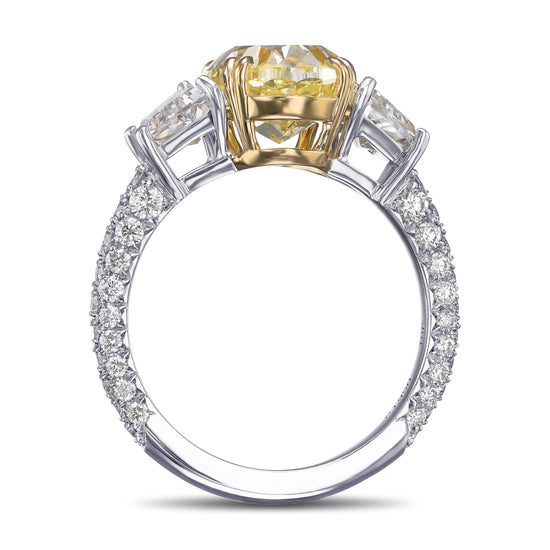 Fancy Yellow Oval 3 Stone Diamond Ring