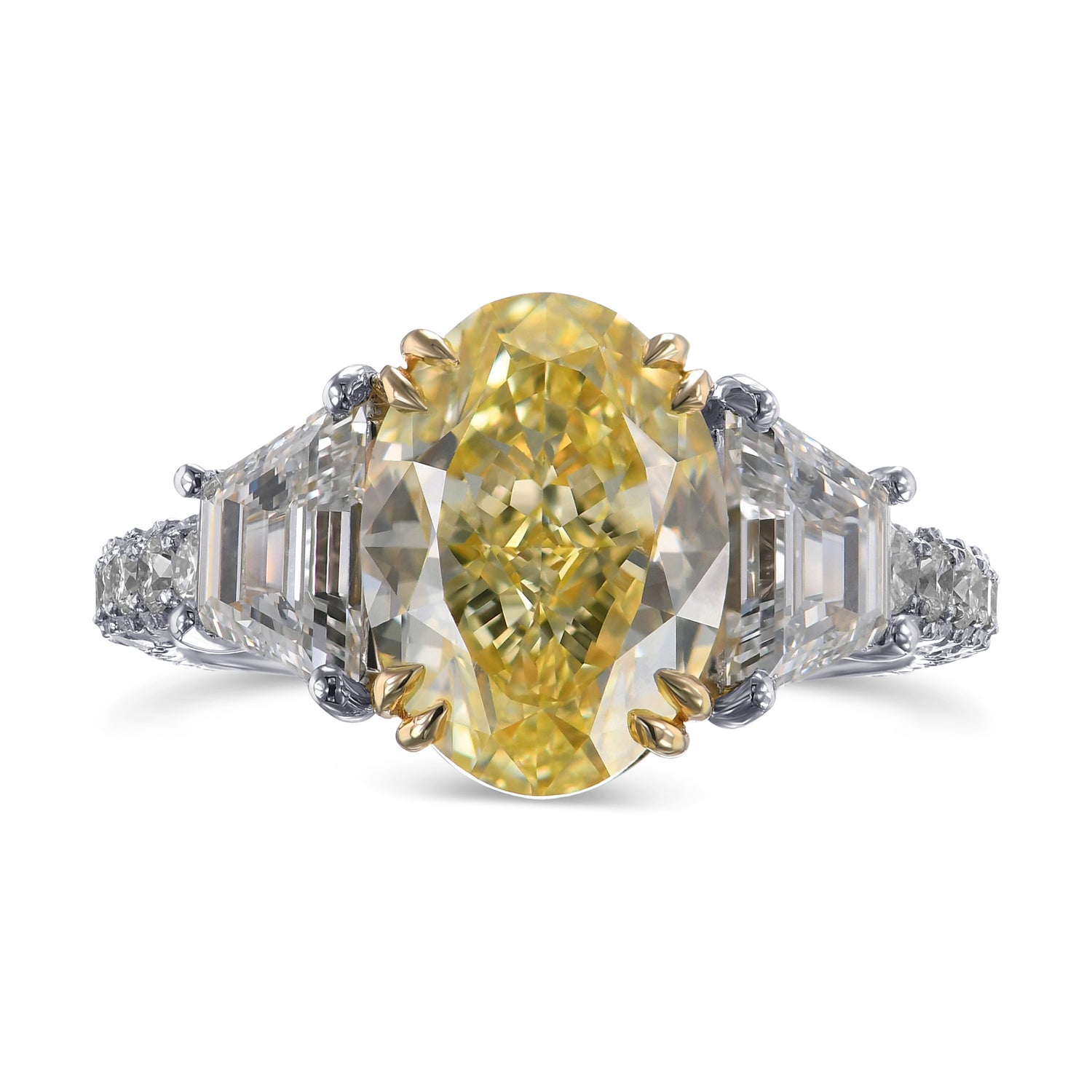 Fancy Yellow Oval 3 Stone Diamond Ring