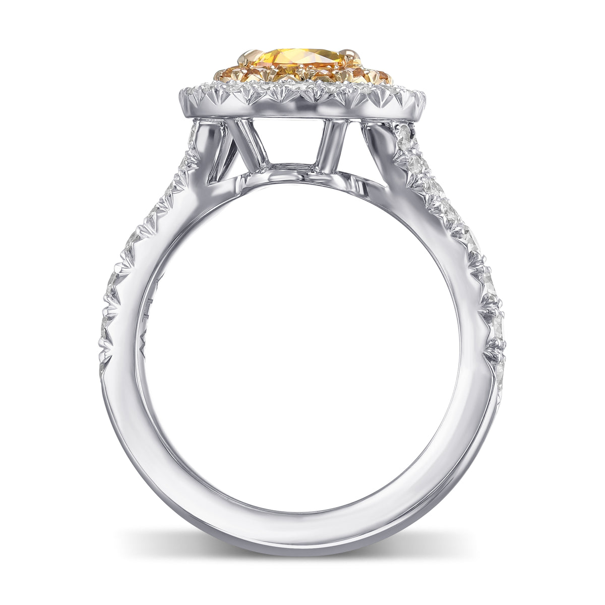 Fancy Vivid Yellow Orange Pear Double Halo Diamond Ring