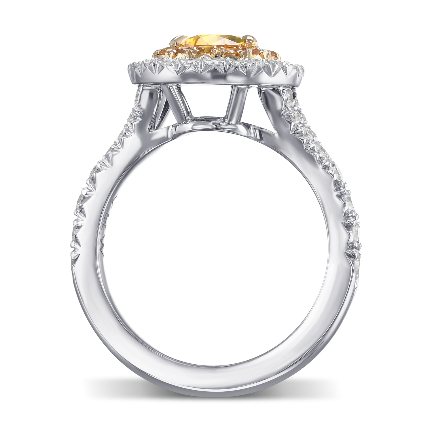 Fancy Vivid Yellow Orange Pear Double Halo Diamond Ring