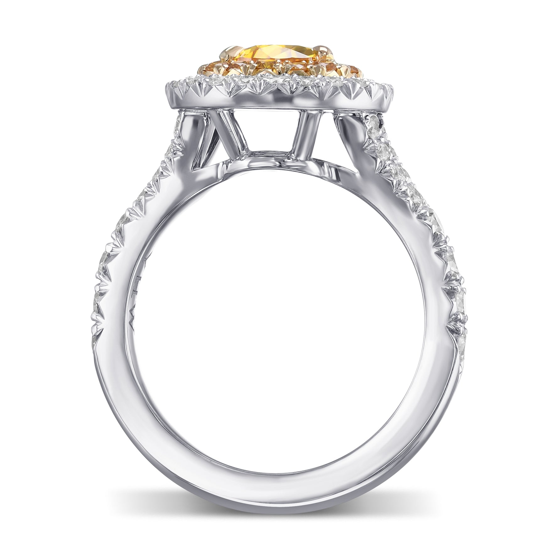 Fancy Vivid Yellow Orange Pear Double Halo Diamond Ring