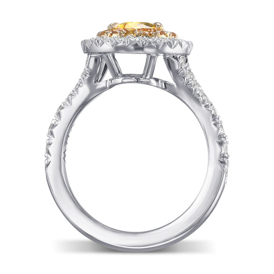 Fancy Vivid Yellow Orange Pear Double Halo Diamond Ring