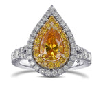 Fancy Vivid Yellow Orange Pear Double Halo Diamond Ring