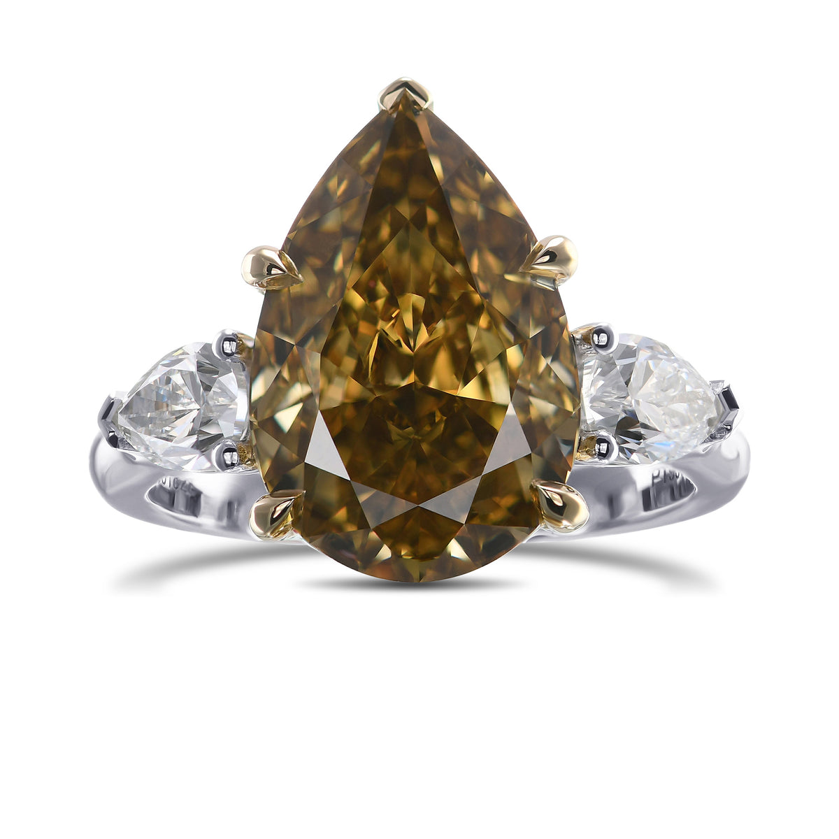 Fancy Deep Brown Yellow Pear 3 Stone Diamond Ring