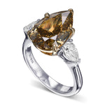 Fancy Deep Brown Yellow Pear 3 Stone Diamond Ring