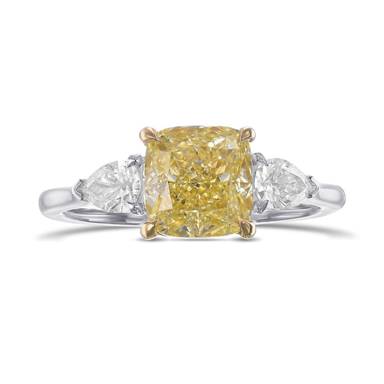 Fancy Yellow Cushion 3 Stone Diamond Ring