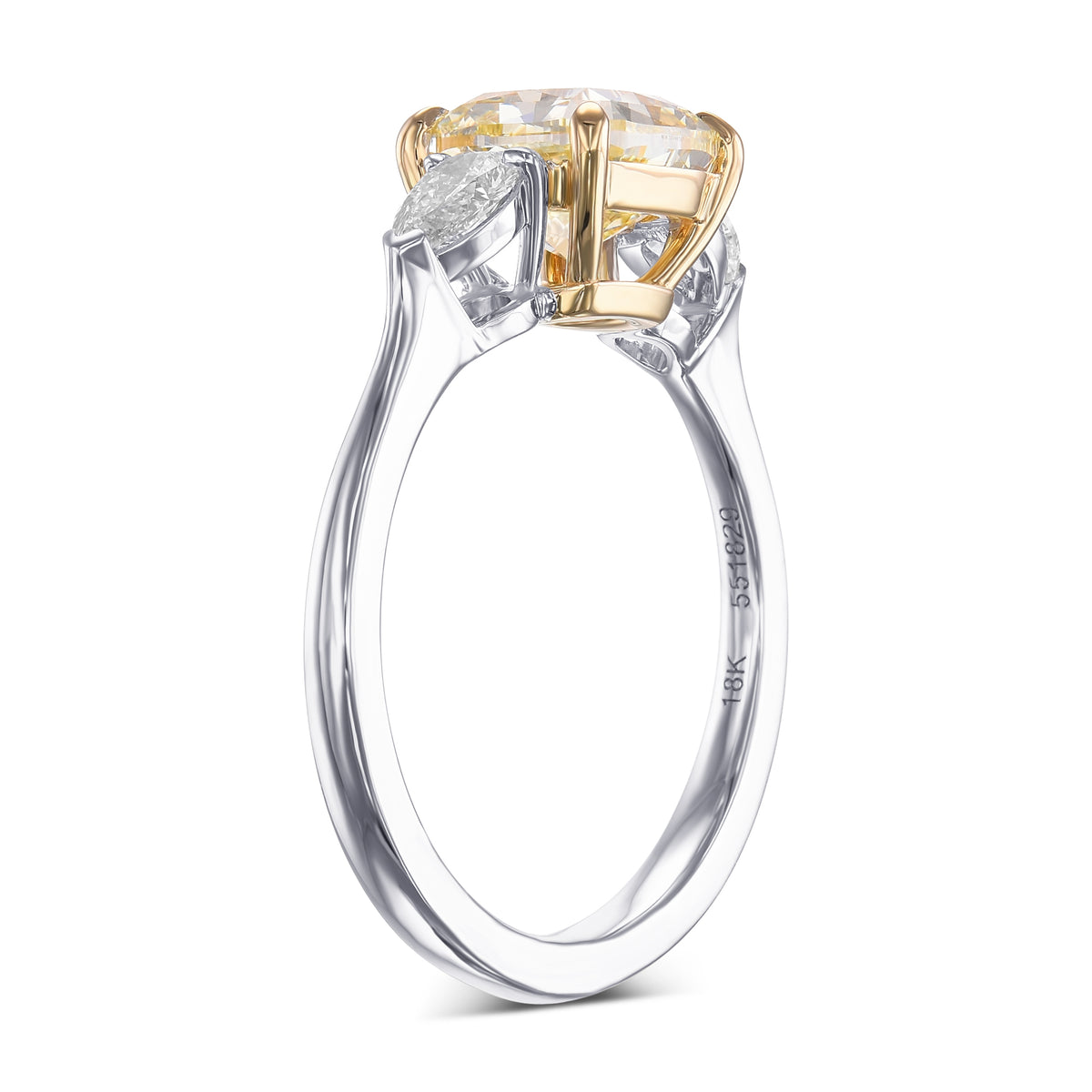 Fancy Yellow Cushion 3 Stone Diamond Ring