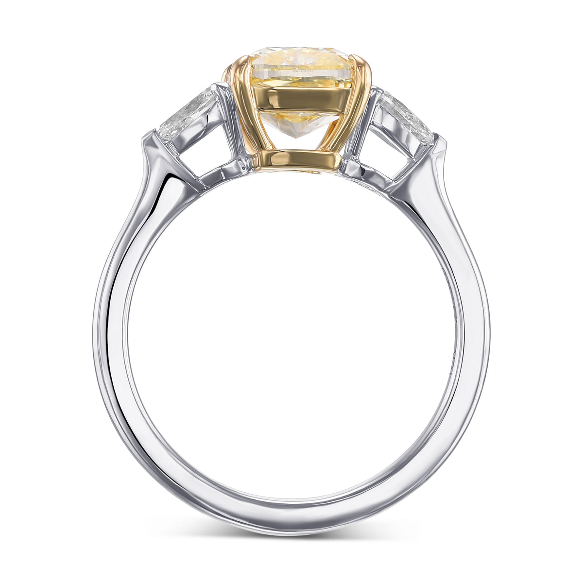 Fancy Yellow Cushion 3 Stone Diamond Ring