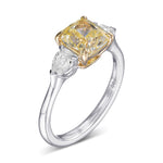 Fancy Yellow Cushion 3 Stone Diamond Ring