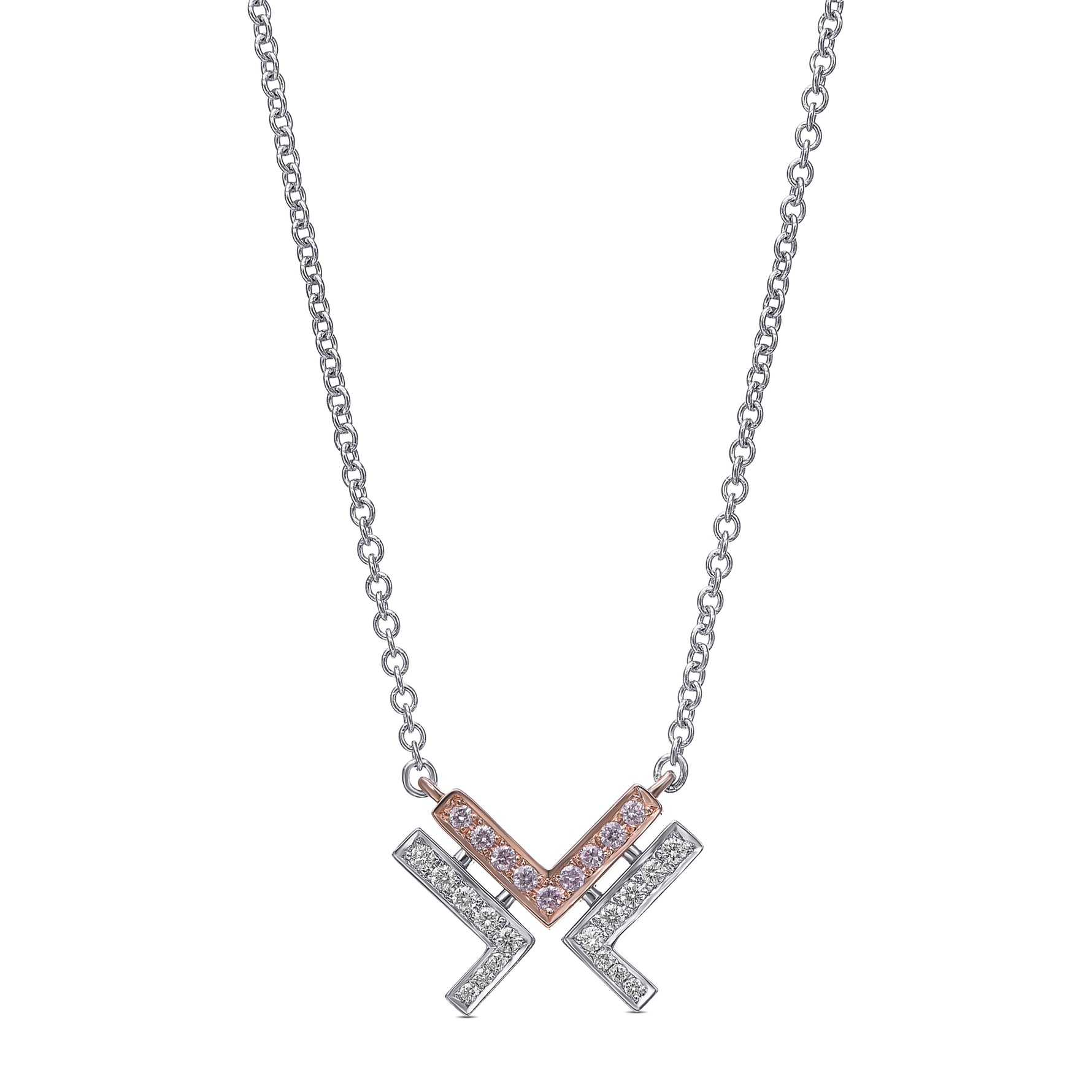 Fancy Pink and White Diamond Leibish Logo Pave Pendant