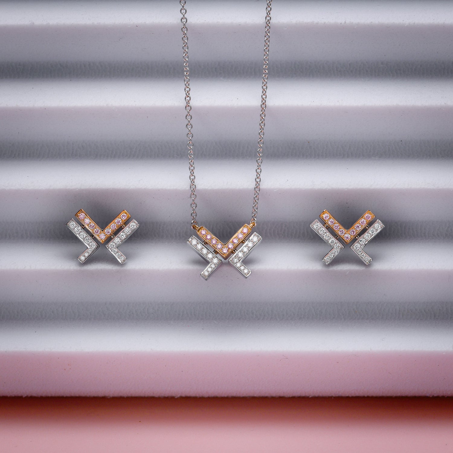 Fancy Pink and White Diamond Leibish Logo Pave Pendant