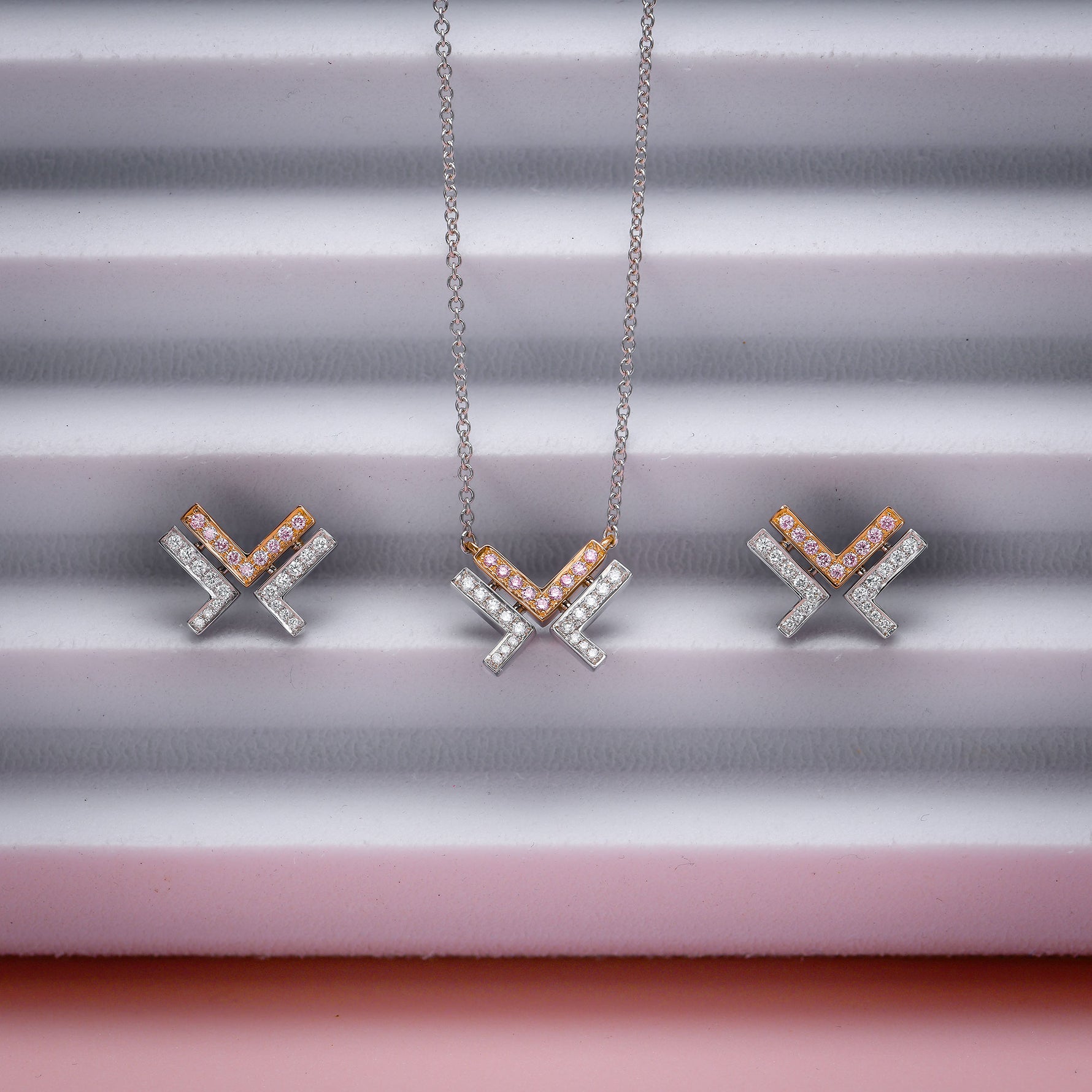 Fancy Pink and White Diamond Leibish Logo Pave Pendant