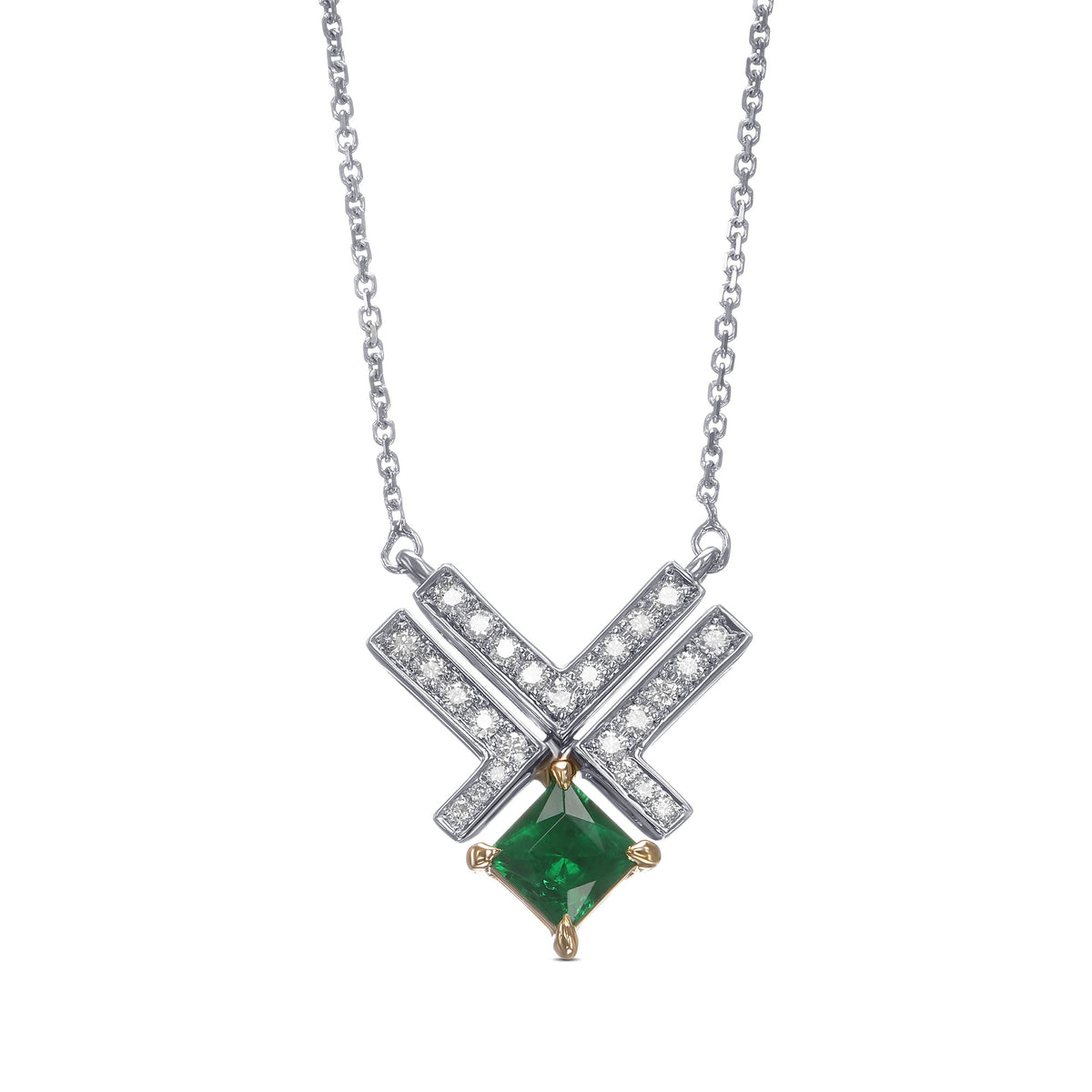  Green Emerald Leibish Logo Pave Pendant