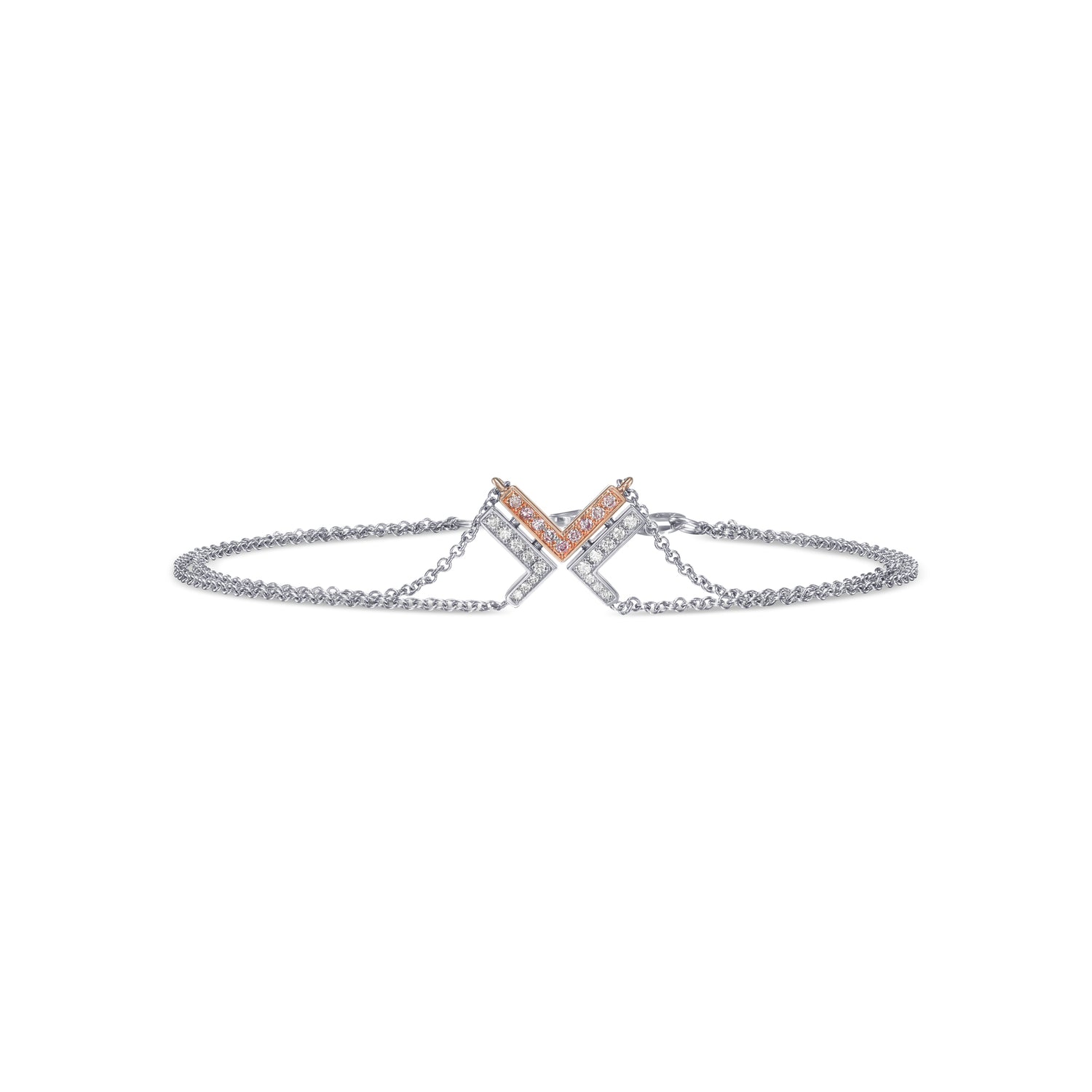 Fancy Pink and White Pave Diamond Leibish Logo Bracelet