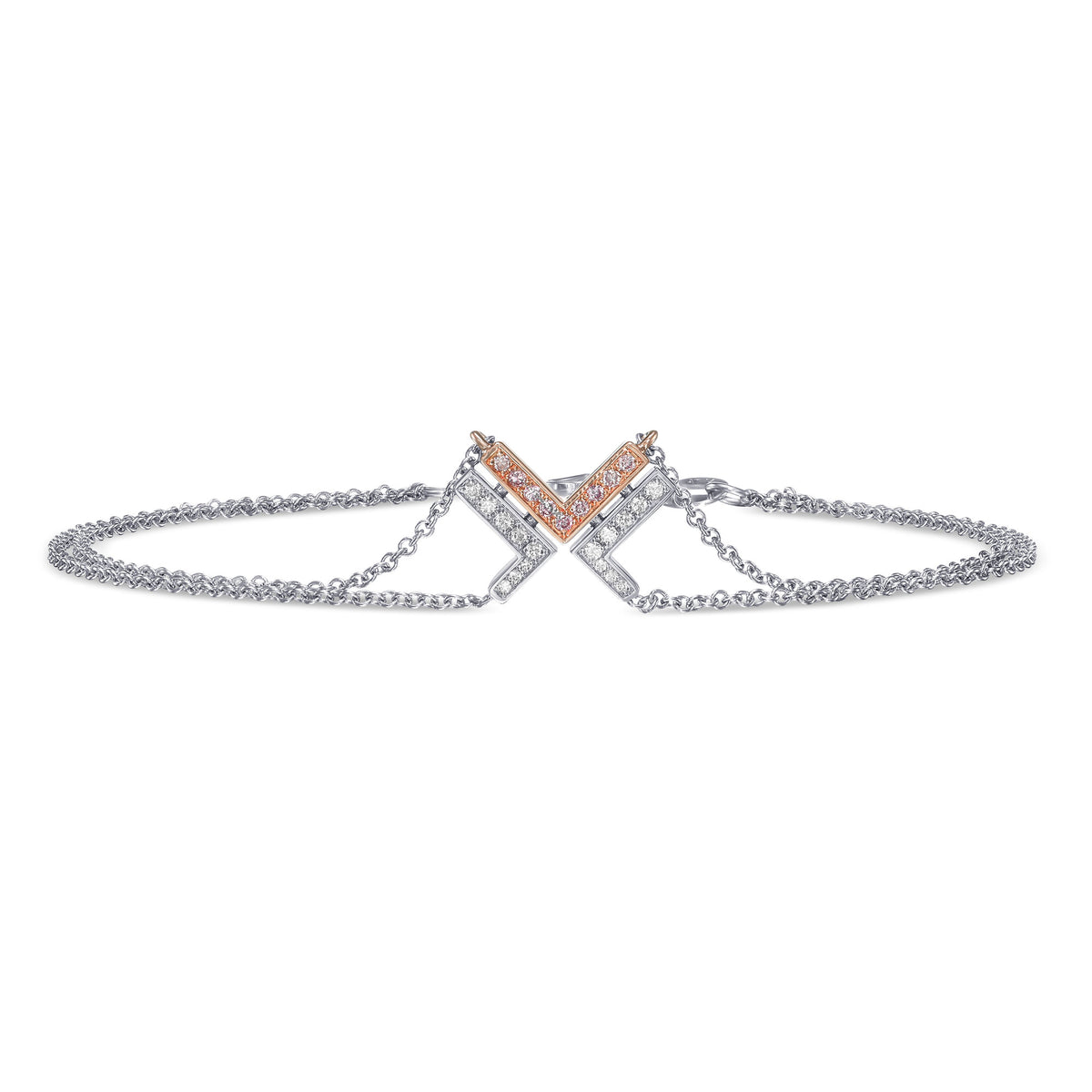 Fancy Pink and White Pave Diamond Leibish Logo Bracelet
