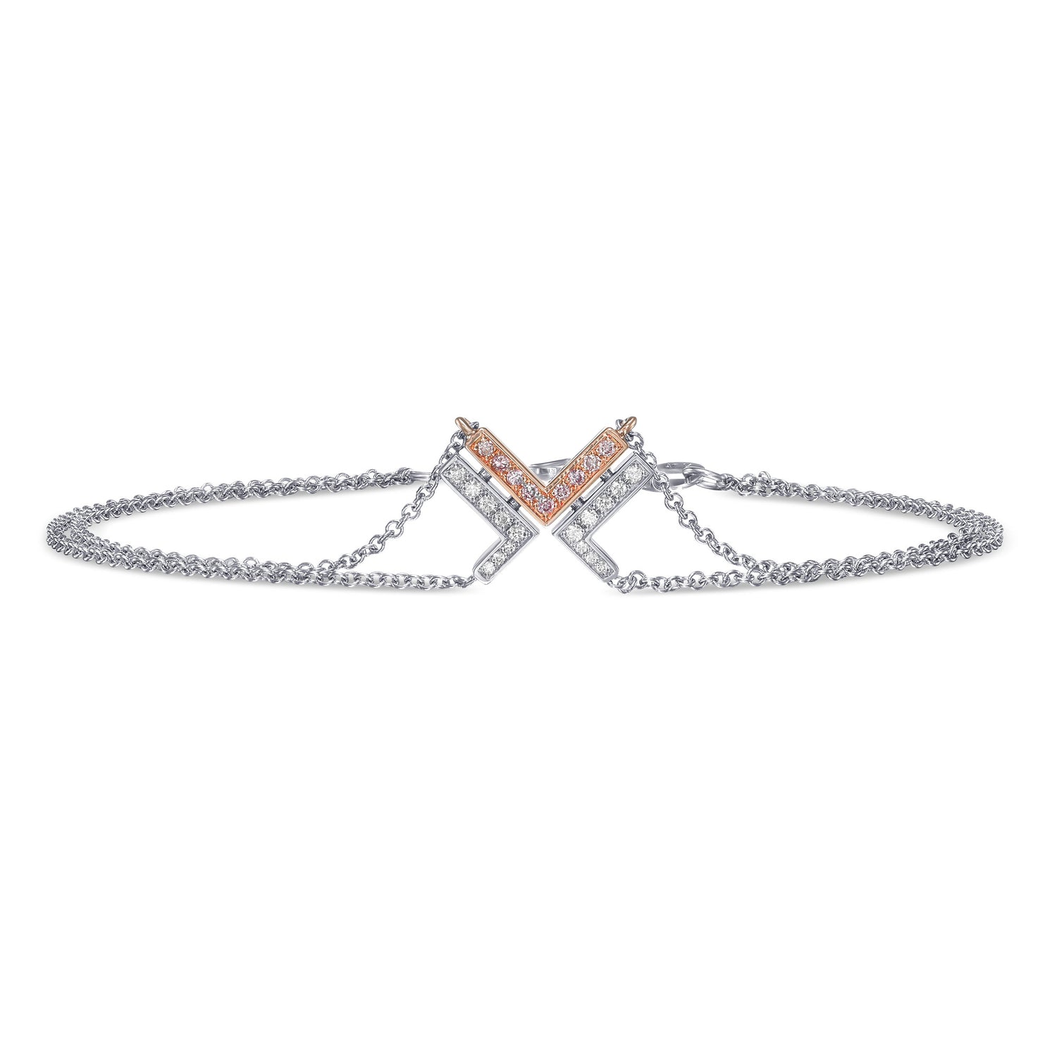 Fancy Pink and White Pave Diamond Leibish Logo Bracelet