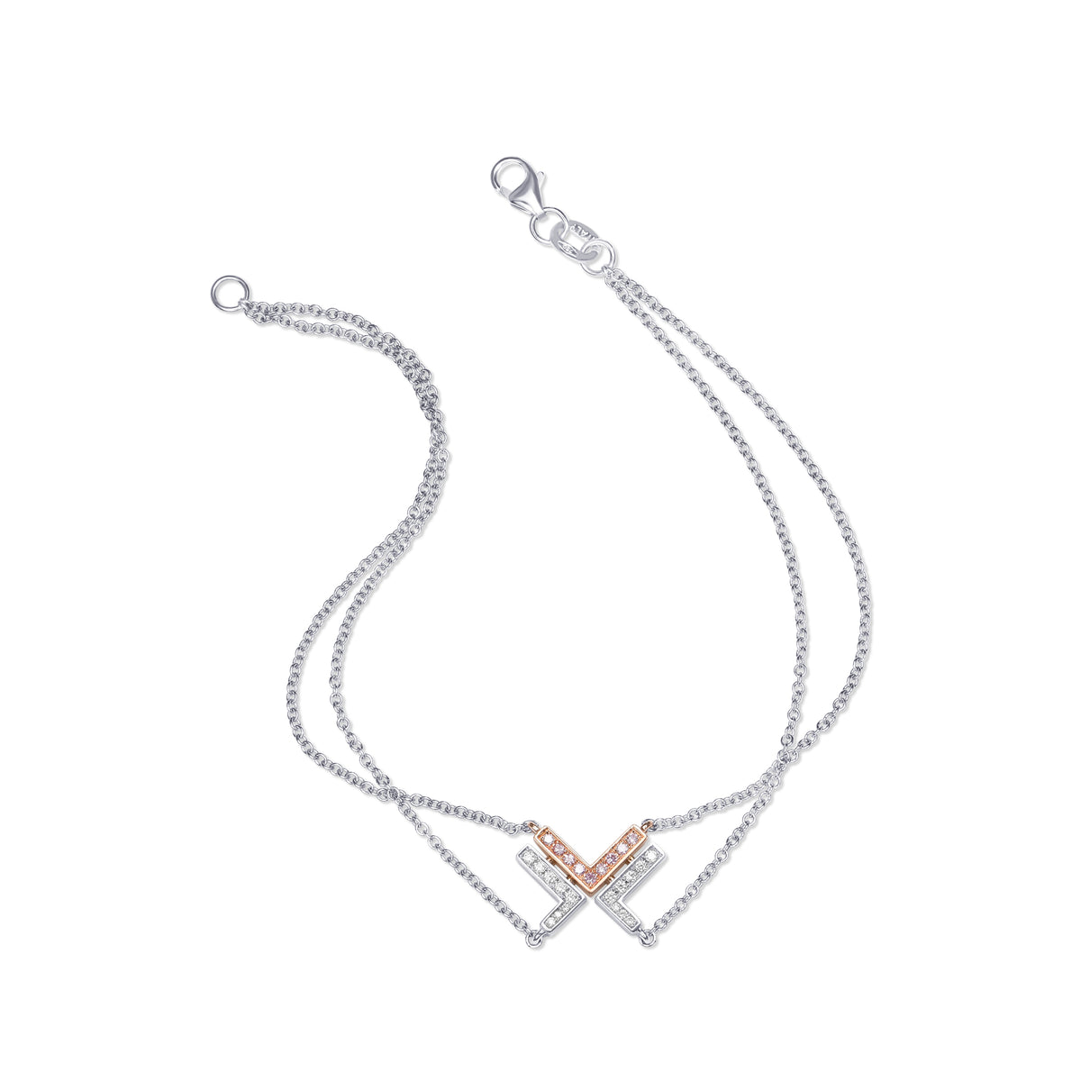 Fancy Pink and White Pave Diamond Leibish Logo Bracelet