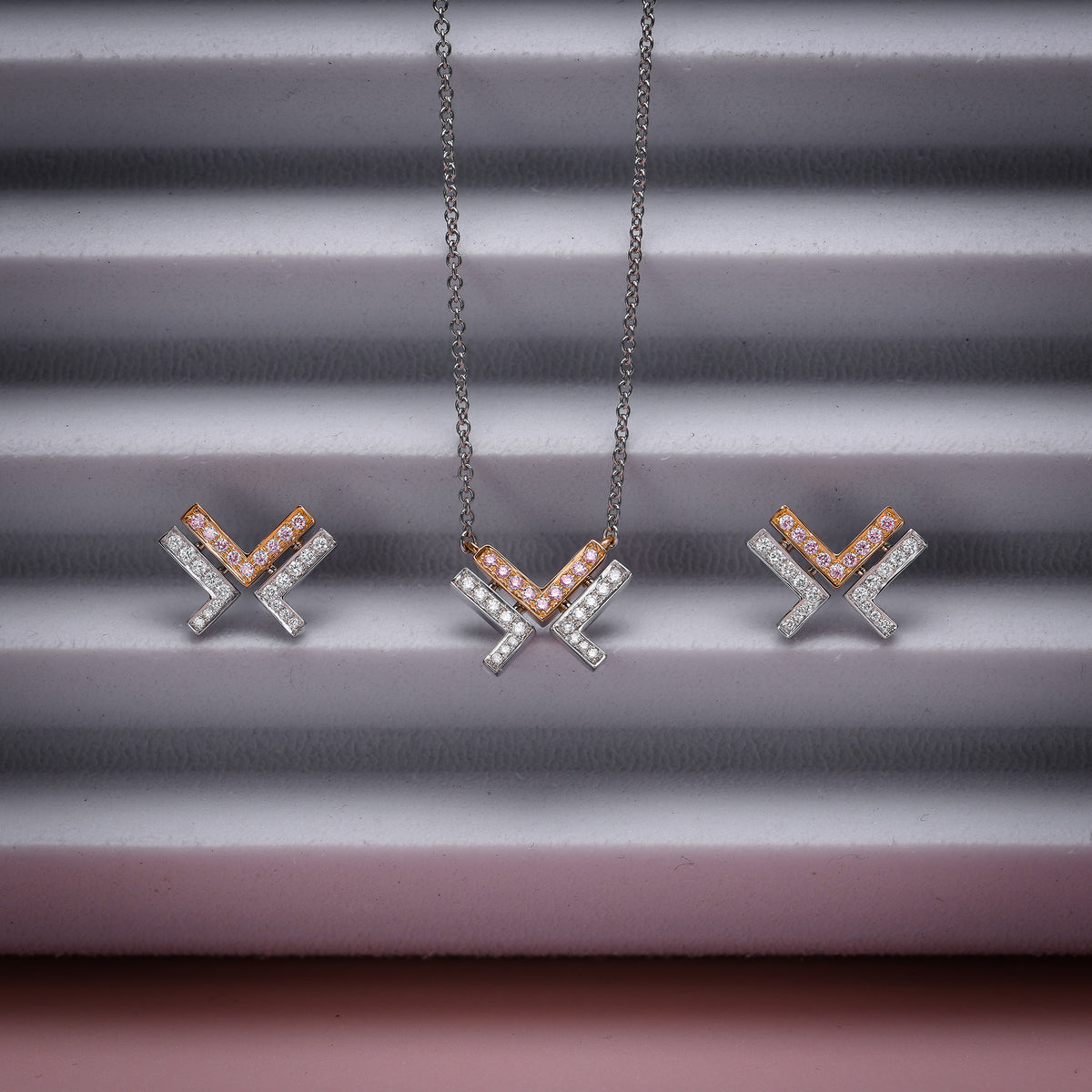  Fancy Pink and White Diamond Leibish Logo Pave Earrings