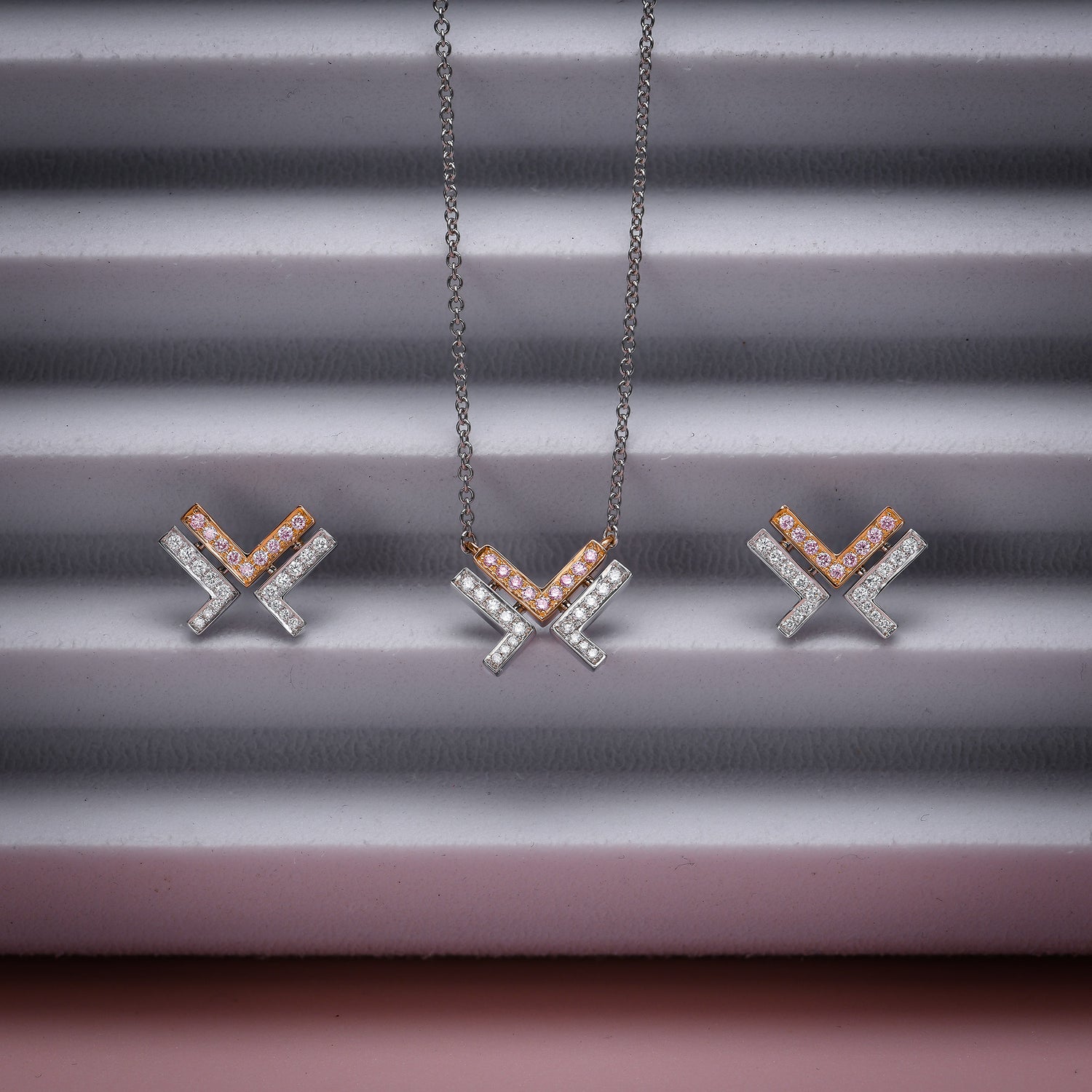  Fancy Pink and White Diamond Leibish Logo Pave Earrings