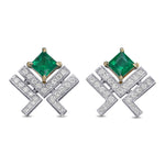 Princess Green Emerald Leibish Logo Pave Earrings