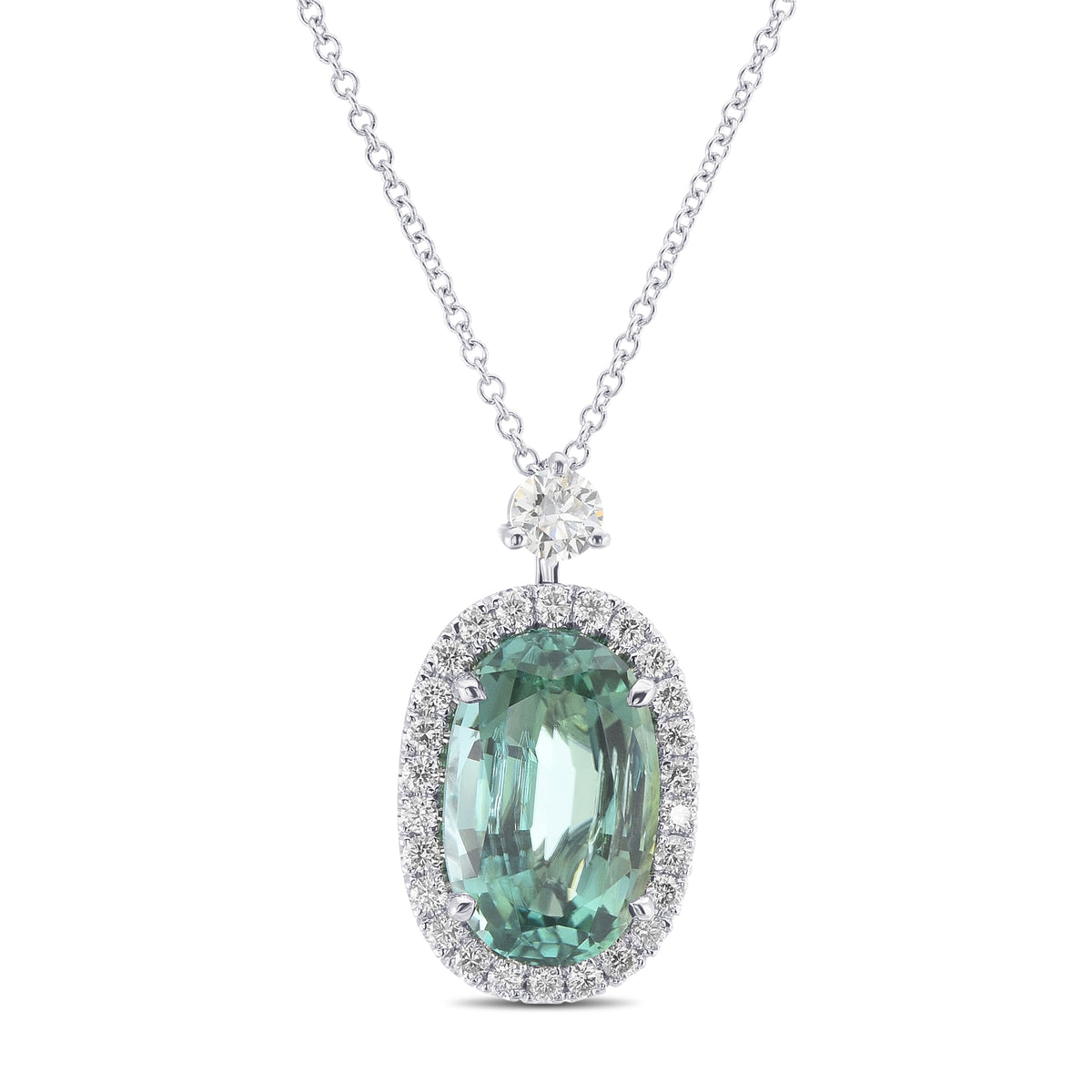  Oval Green Tourmaline and Halo Diamond Pendant