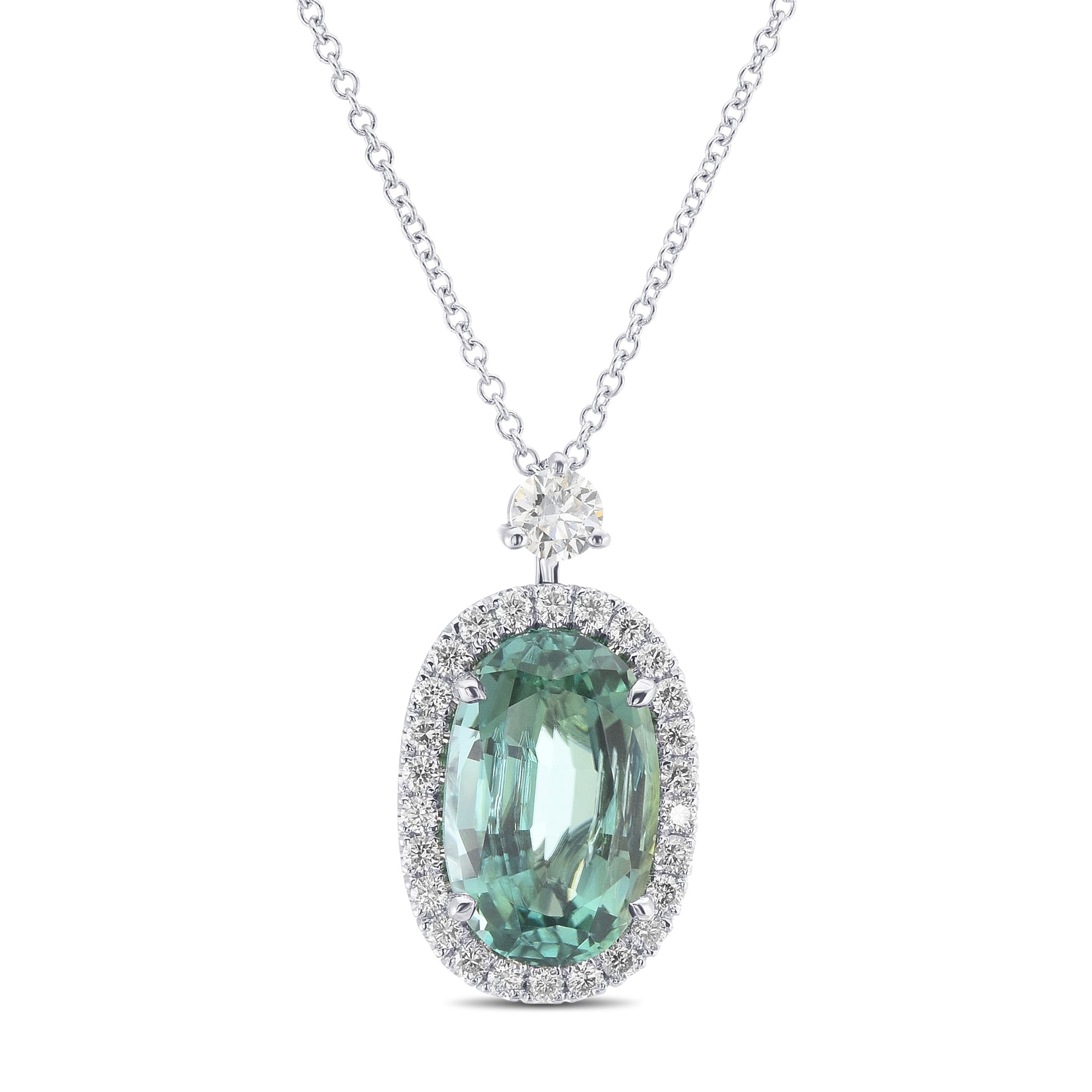  Oval Green Tourmaline and Halo Diamond Pendant