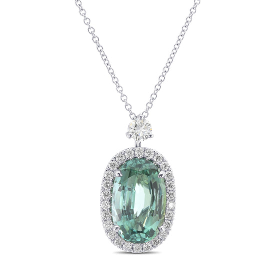  Oval Green Tourmaline and Halo Diamond Pendant