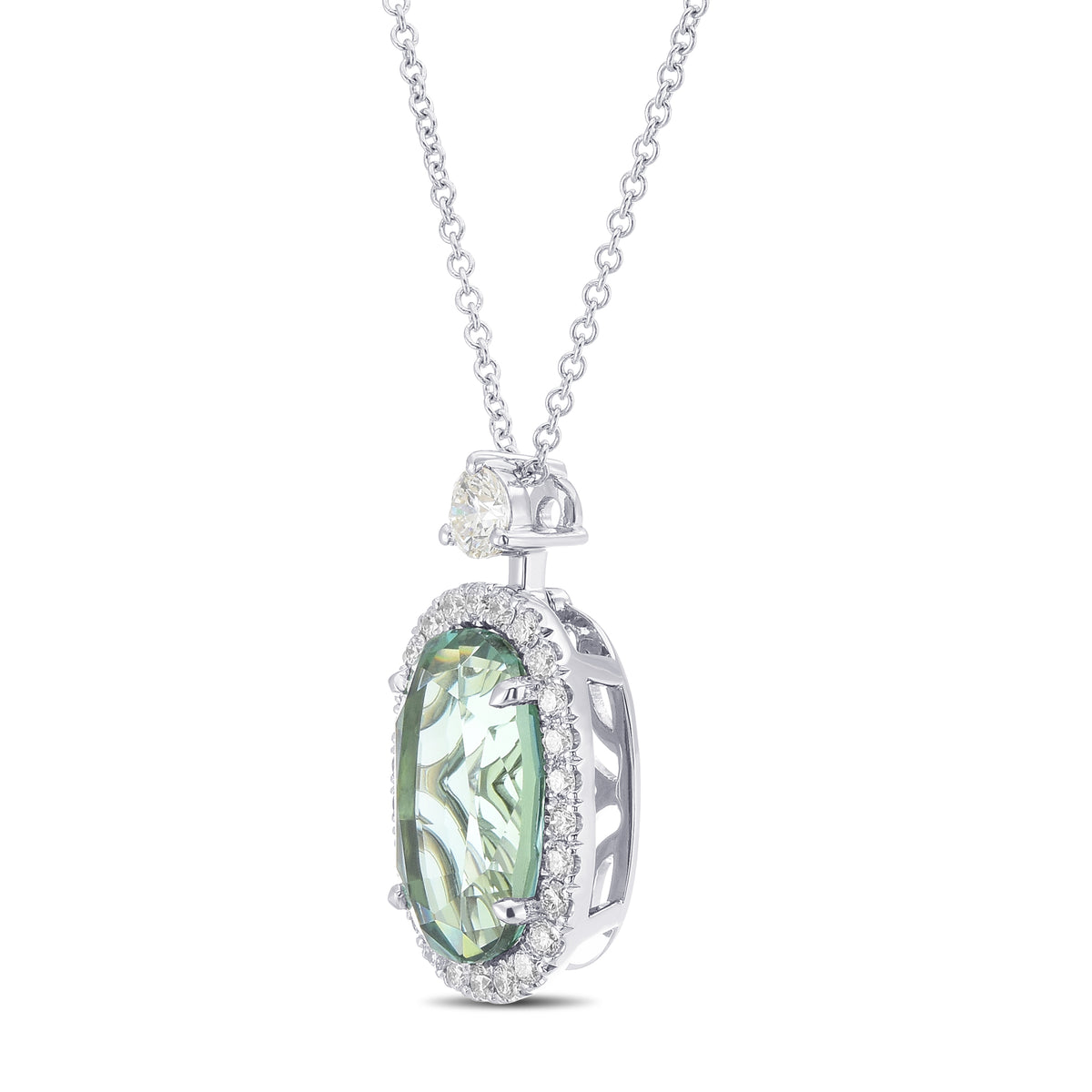  Oval Green Tourmaline and Halo Diamond Pendant