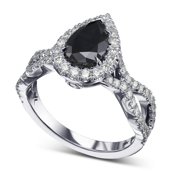 Fancy Black Pear Halo Diamond Ring