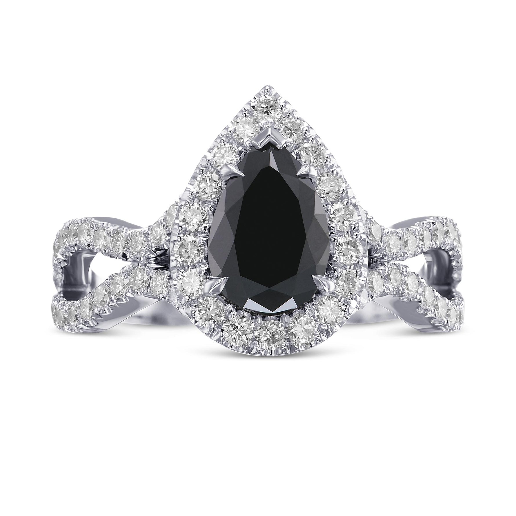Fancy Black Pear Halo Diamond Ring