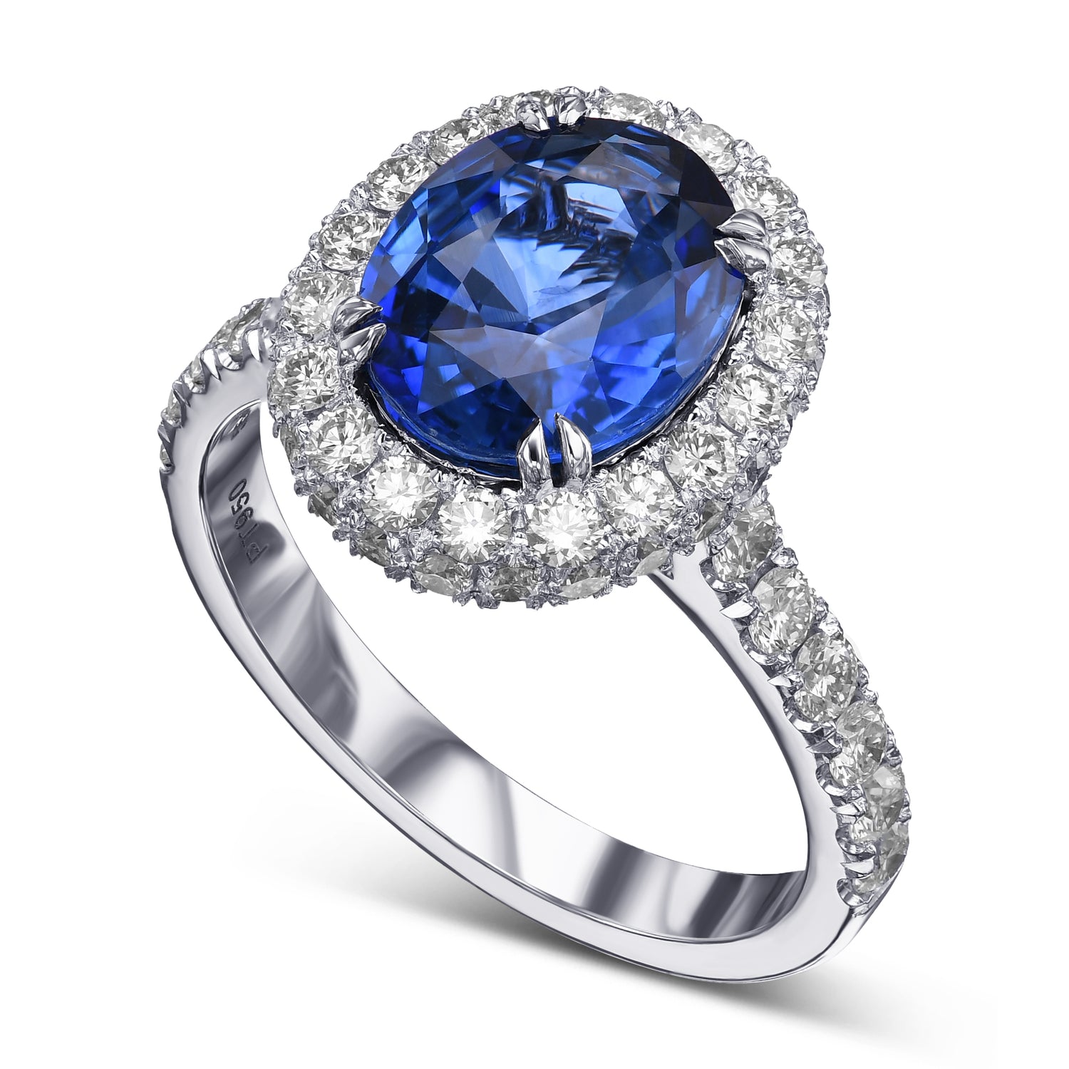 Oval Sapphire and Diamond Regal Halo Ring