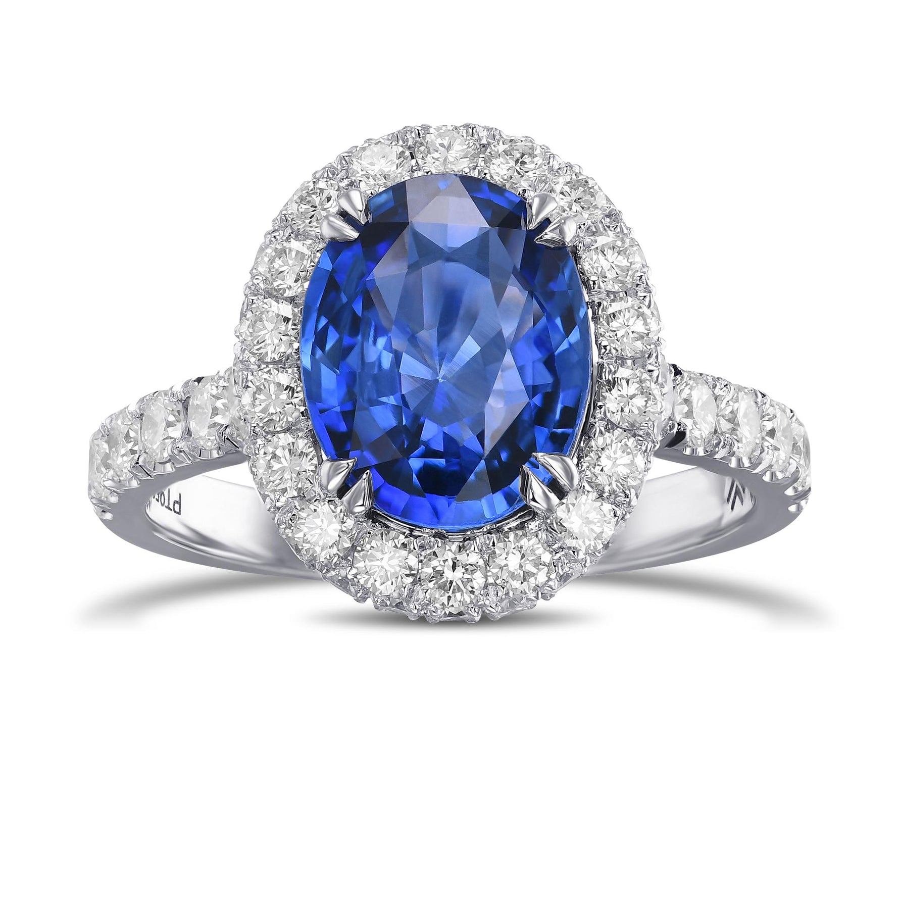 Oval Sapphire and Diamond Regal Halo Ring