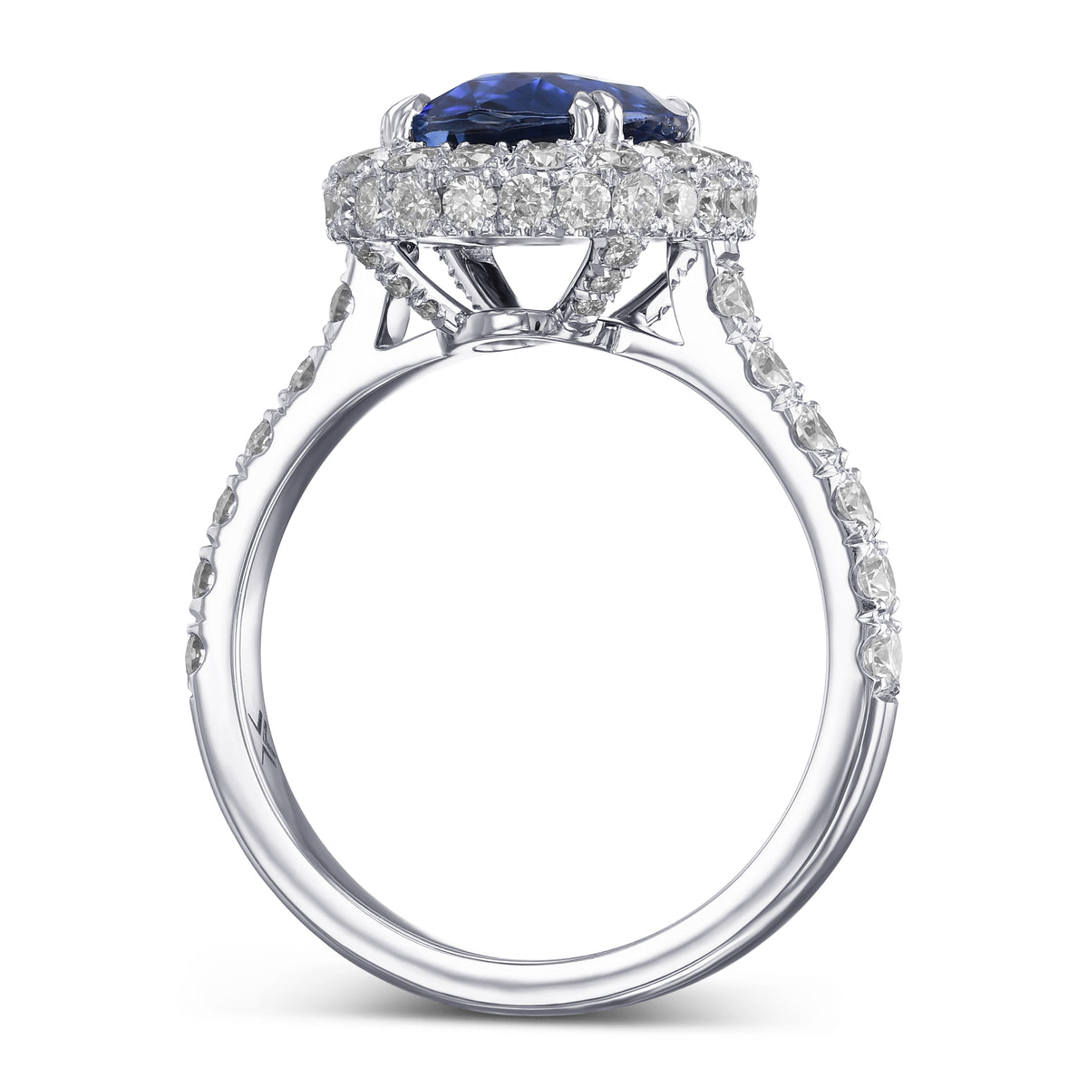 Oval Sapphire and Diamond Regal Halo Ring