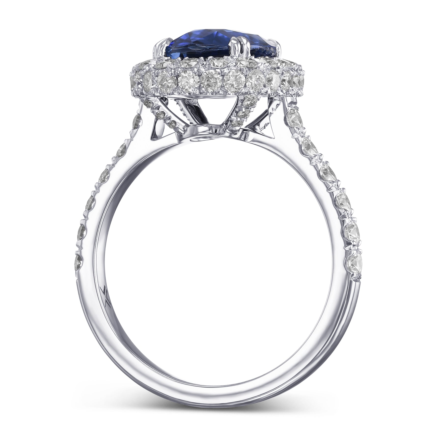 Oval Sapphire and Diamond Regal Halo Ring