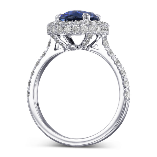 Oval Sapphire and Diamond Regal Halo Ring