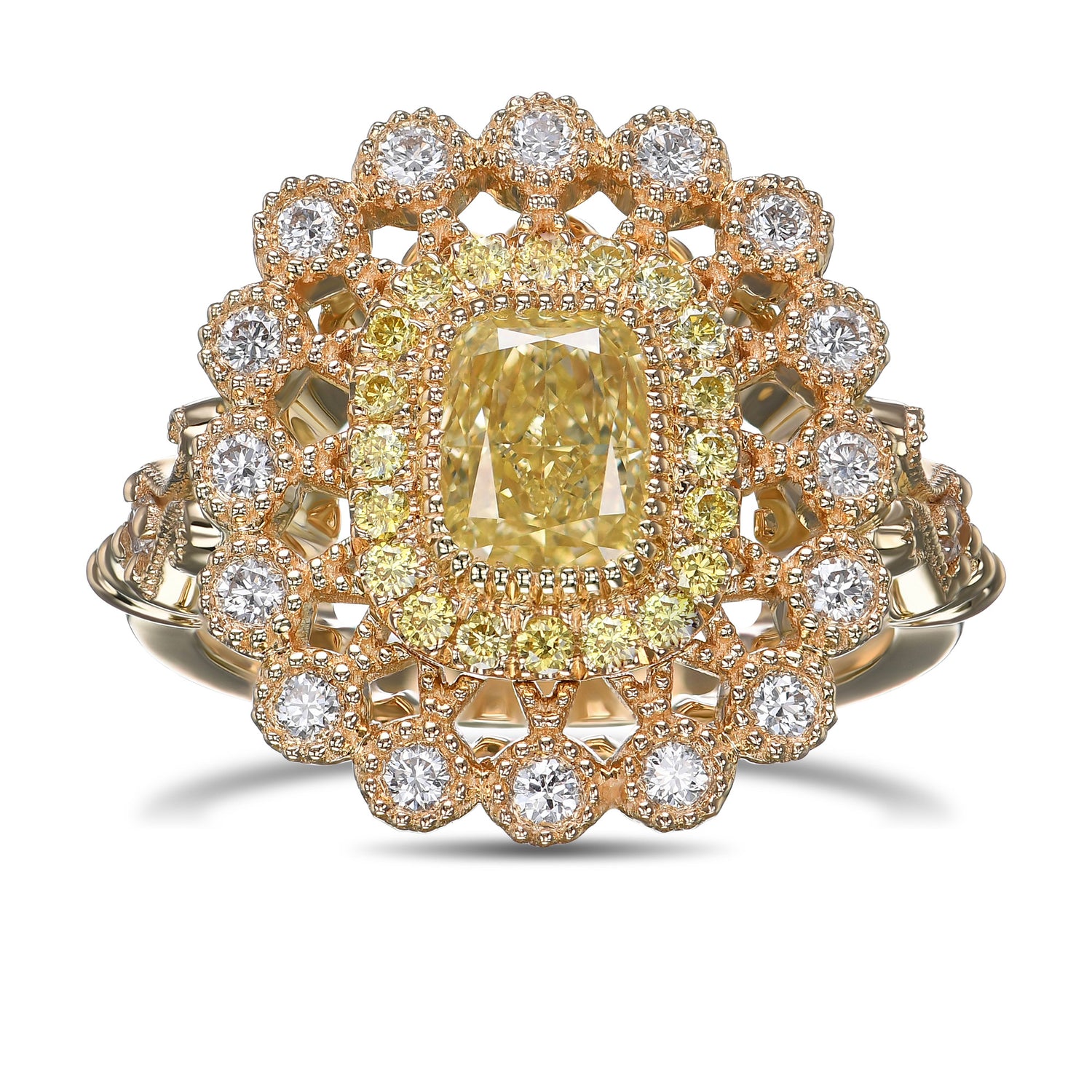 Fancy Yellow Double Halo Diamond Ring