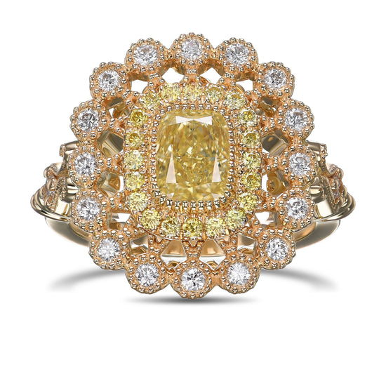 Fancy Yellow Double Halo Diamond Ring