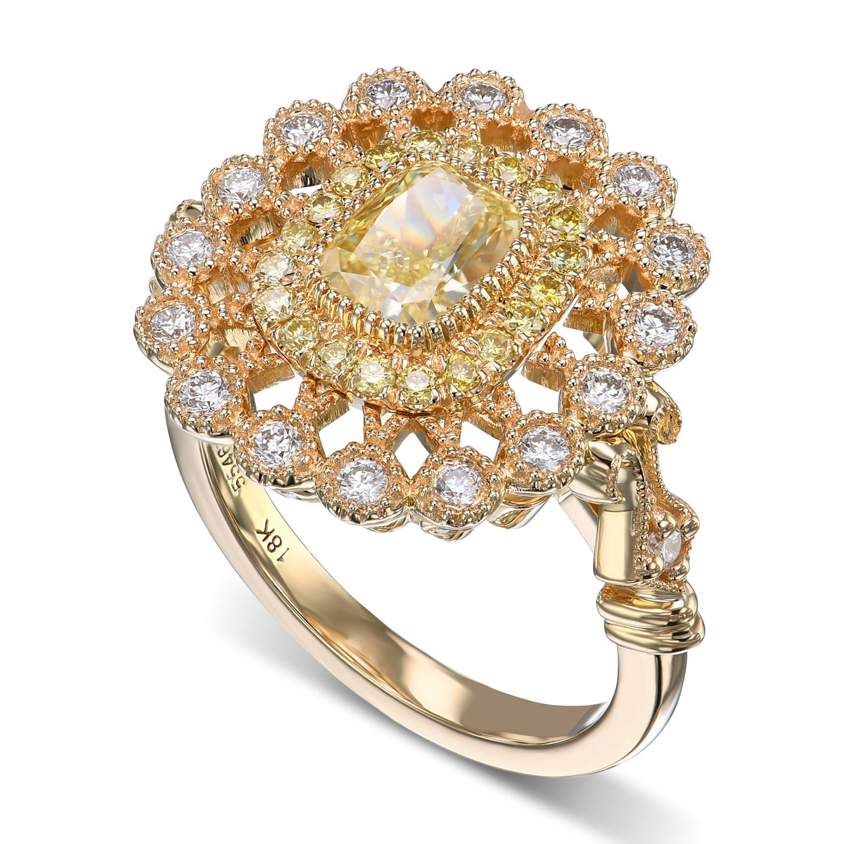 Fancy Yellow Double Halo Diamond Ring
