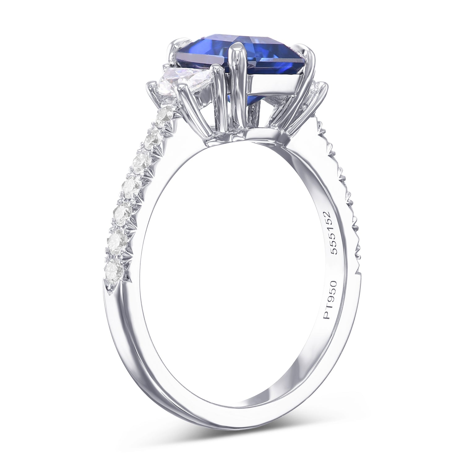 Emerald-cut Sapphire & Half-moon Diamond 3-stone