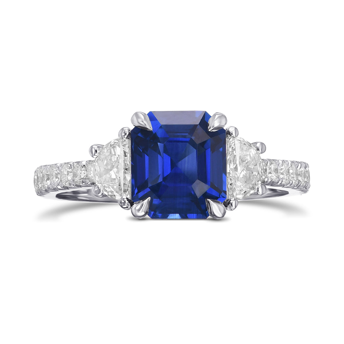 Emerald-cut Sapphire & Half-moon Diamond 3-stone