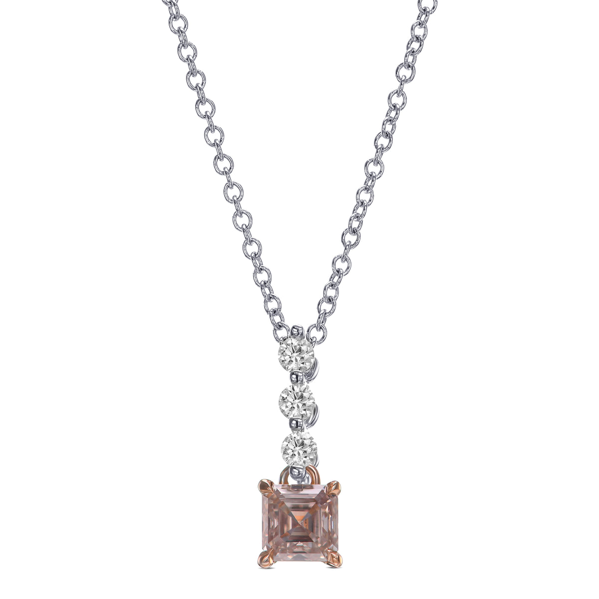 Light Pinkish Brown Asscher Diamond Drop Pendant