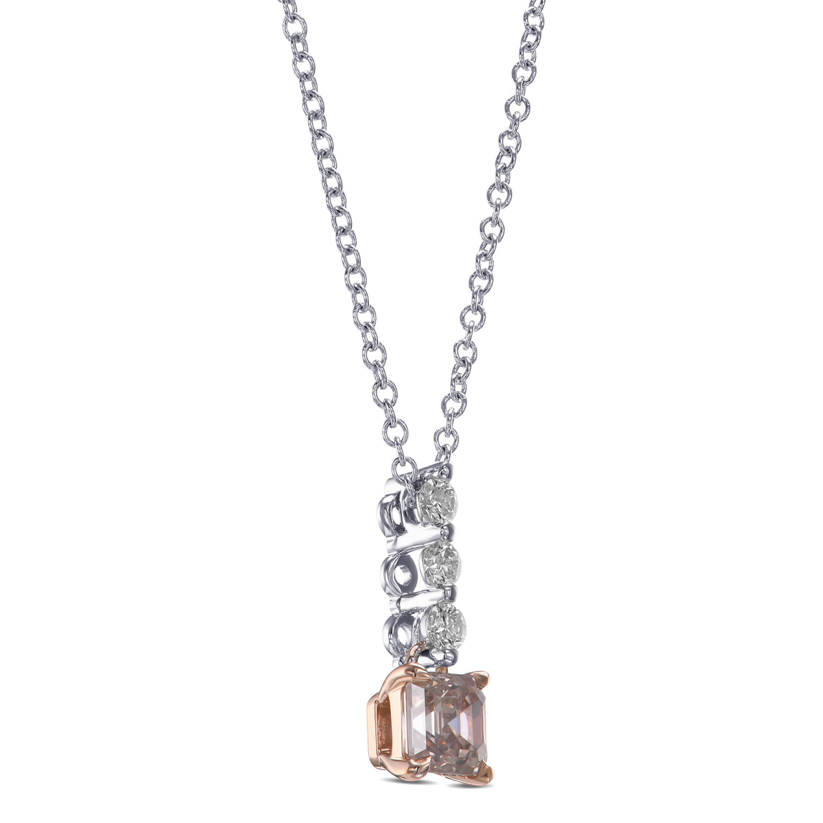Light Pinkish Brown Asscher Diamond Drop Pendant