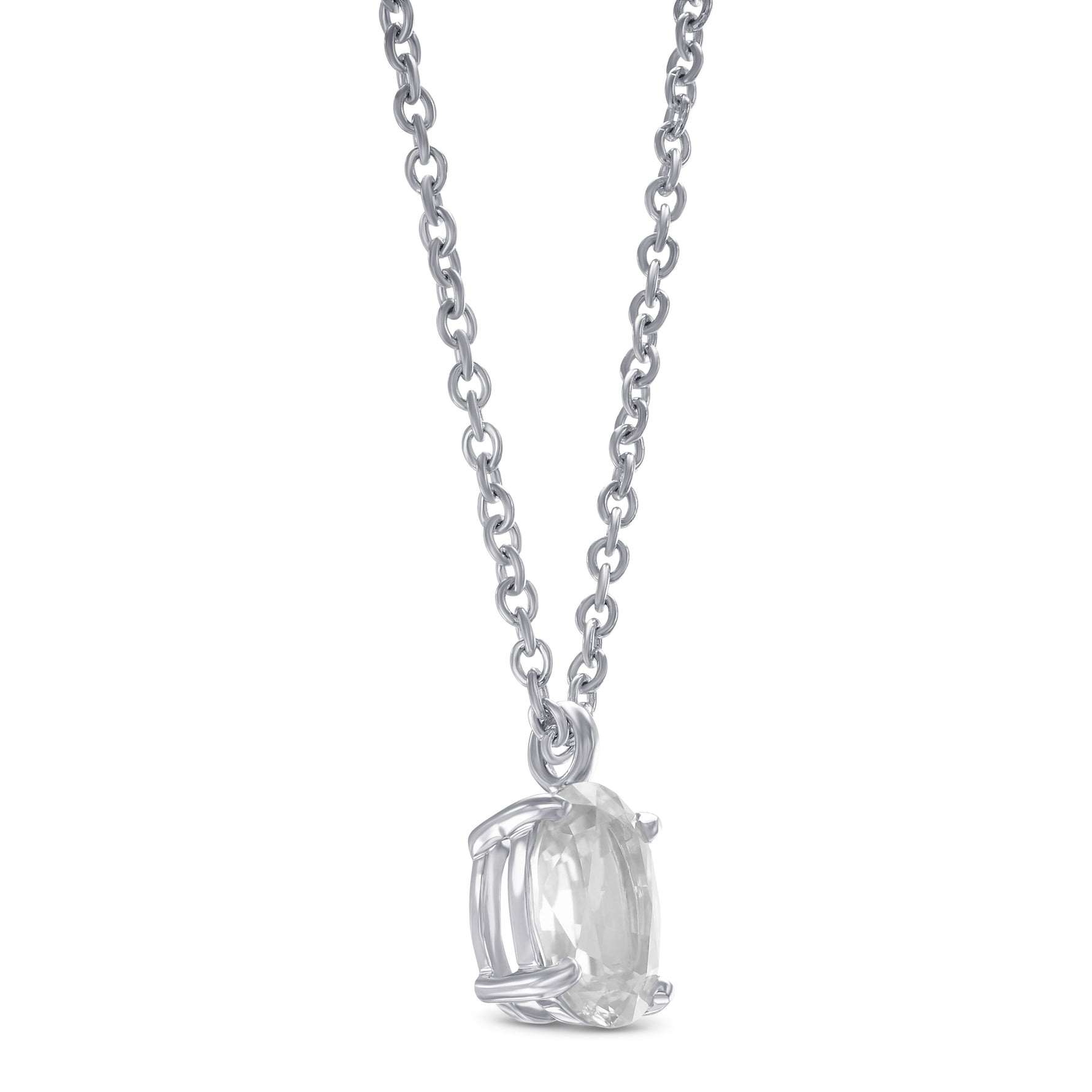 Oval White Sapphire Solitaire Pendant