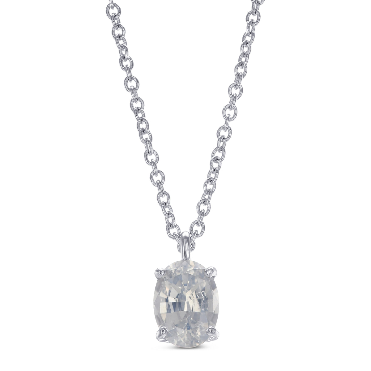 Oval White Sapphire Solitaire Pendant